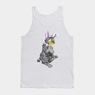 Bobtail BunnyCat: Grey Tabby (White) Tank Top